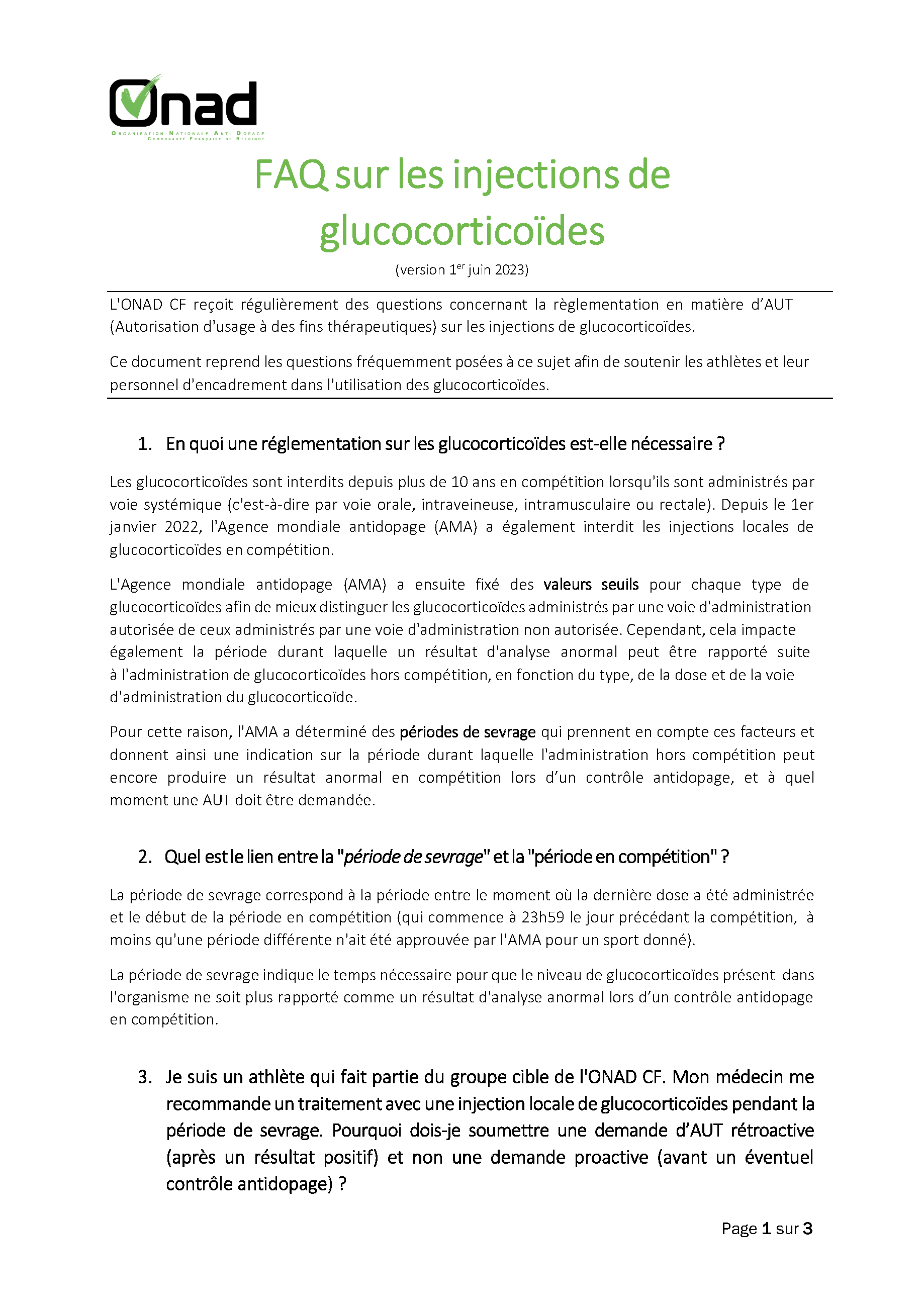 Lien vers fiche FAQ injection glucocorticoïdes (document PDF à télécharger)